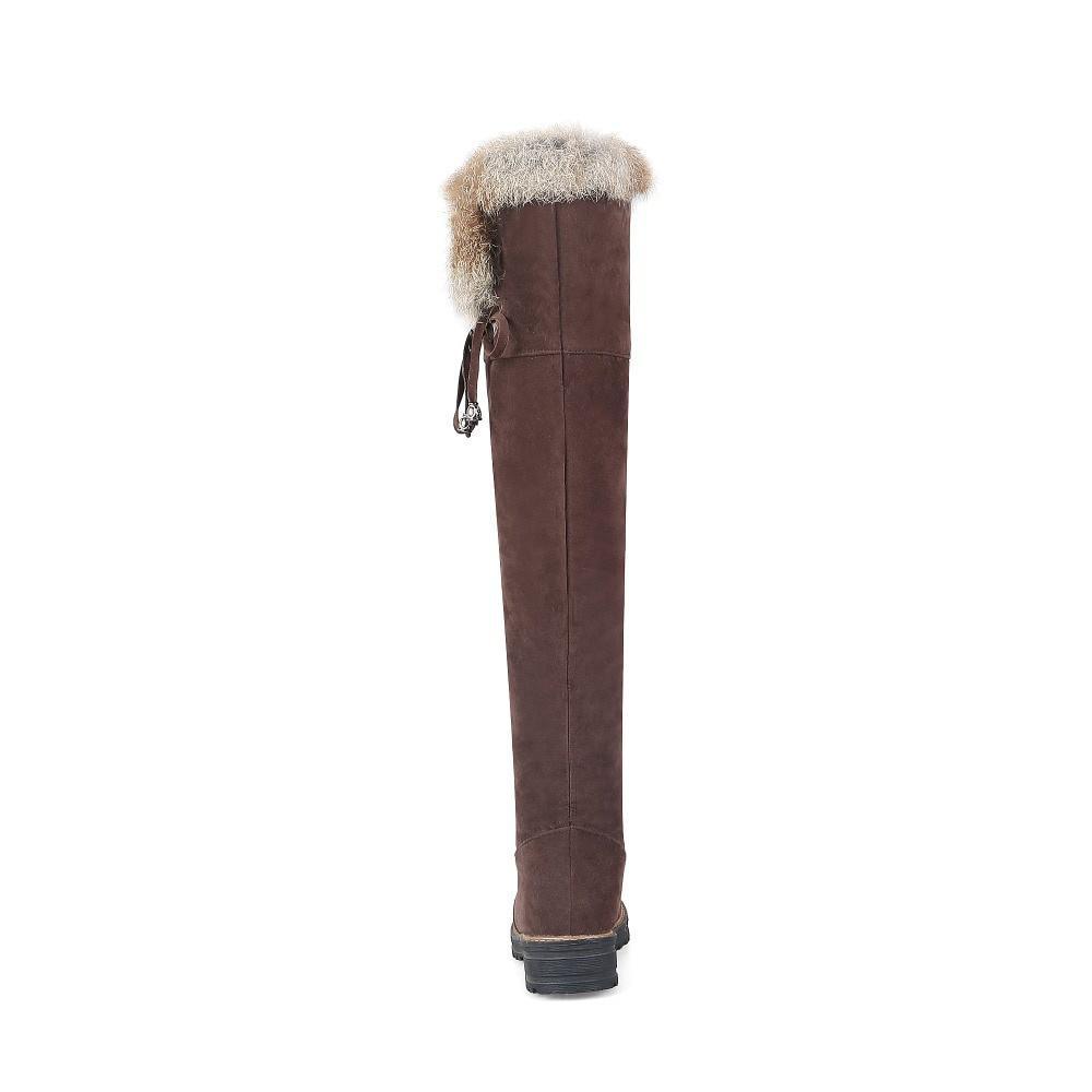 Warm Snow Boots Women Winter Shoes Suede Knee High Boots Ladies Fashion Low Heels Warm Fur Plush Long Boots Female