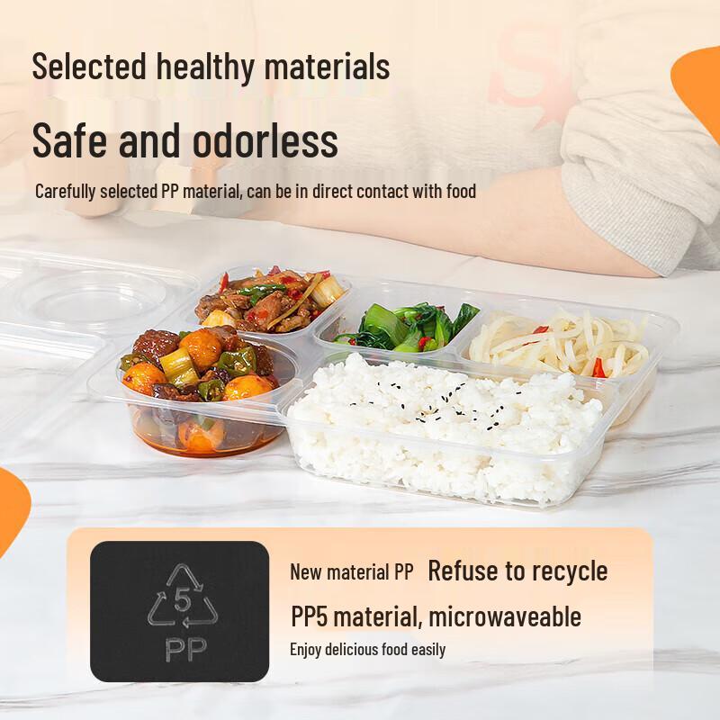 100-Pack Disposable Square 5-Compartment Plastic Meal Prep Containers with Lids (1500ml)