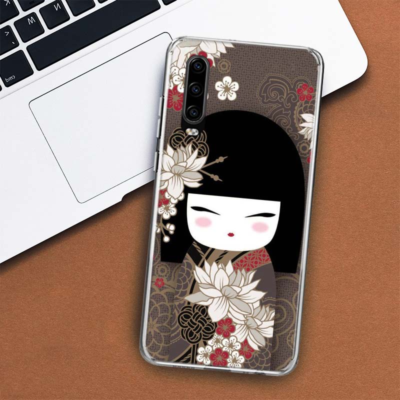 Kokeshi Puppe Kimono Mädchen Hülle Handyhülle Für Huawei P30 P20 P10 P40 P50 Pro Mate 20 40 30 10 Lite Beliebte Fundas Kunst Geschenk Coque
