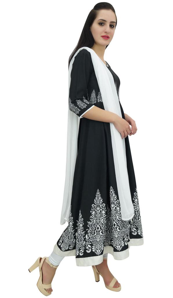 Atasi Digital Printed Black Moss Georgette Long Anarkali Suit Womens Clothing -