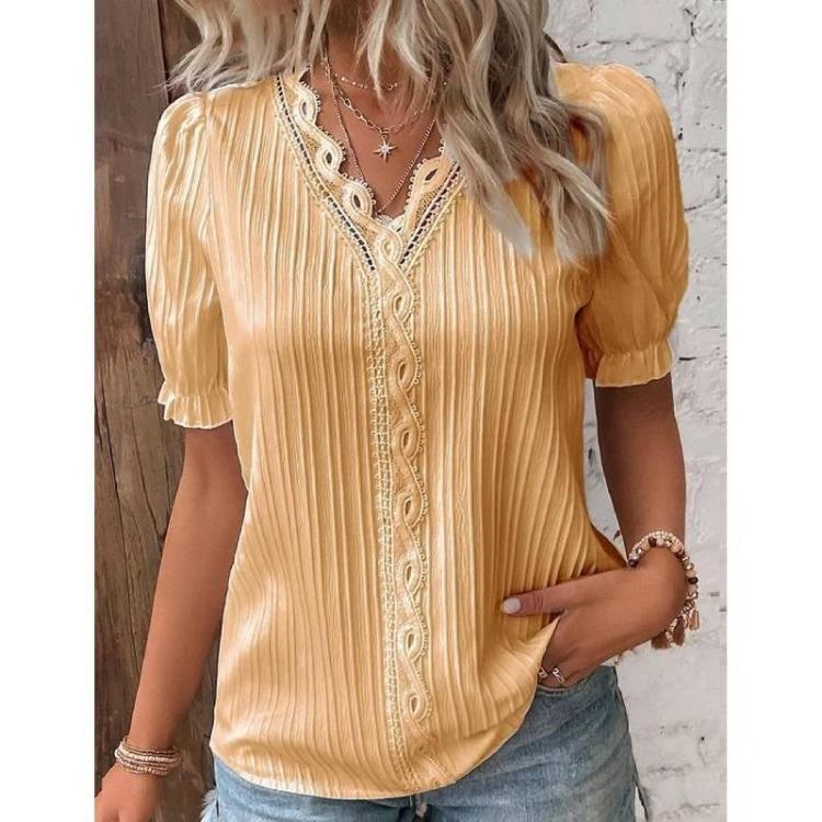Europäisch-Amerikanischer Stil Sommer Damen Mode Urlaub Neu Hohl Kurzarm Hemd