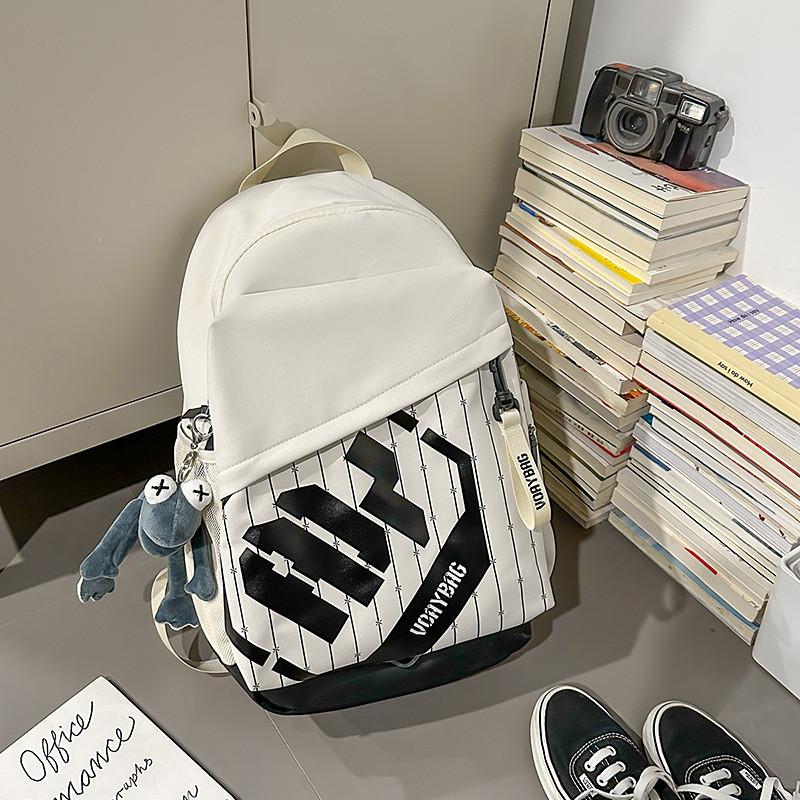 Simple Capacity Big Backpack With Letter Decoration And Stripe Design For Daily