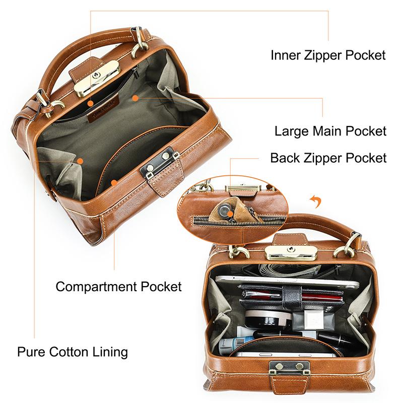 CONTACT'S Senior Genuine Leather Crossbody Bag Women Metal Frame Safty Block Handbag Female Travel Daily Gift Shoulder Bags
