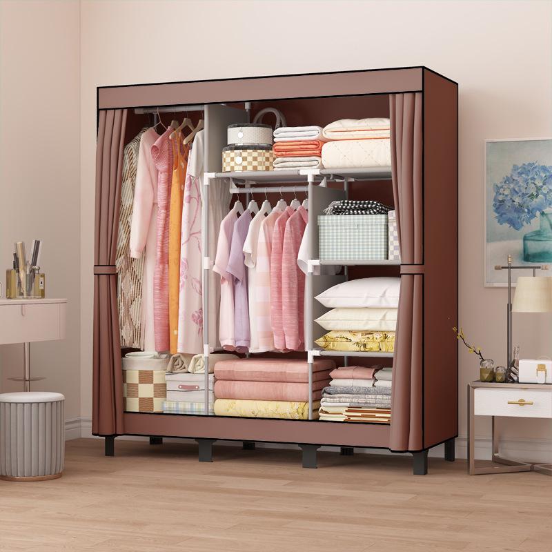 Multifunctional Foldable Grid Wardrobe: Moisture-Proof, Double Hanging Storage Cabinet