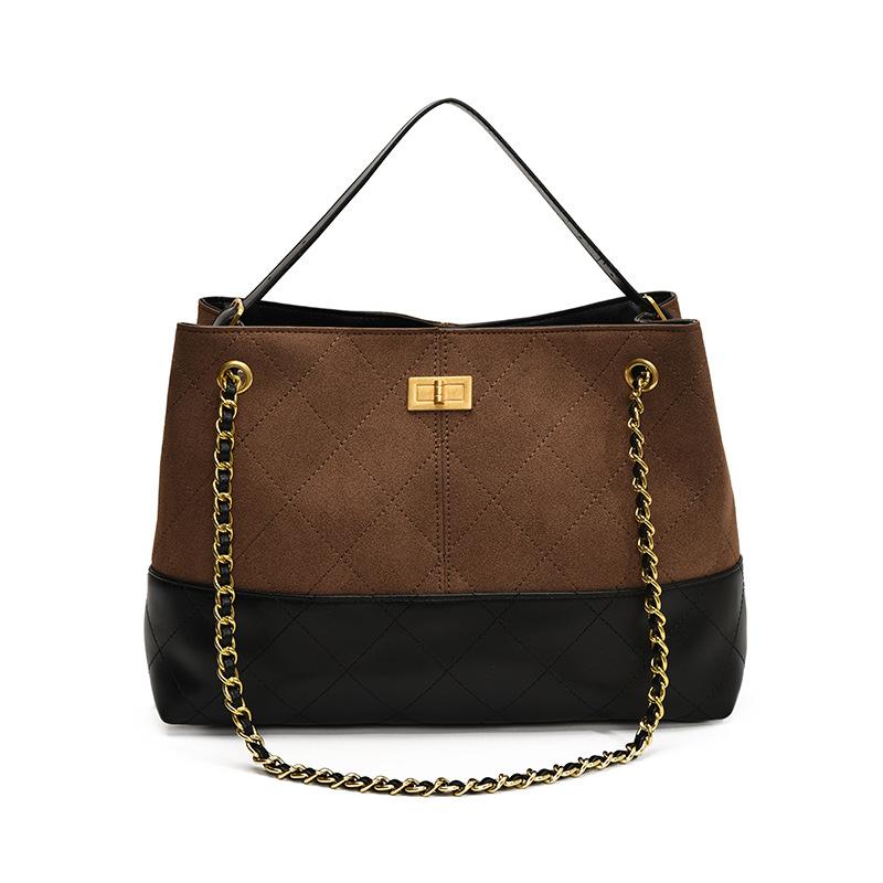 Bag women's new contrasting color retro matte chain one shoulder underarm bag portable messenger tote bag tide