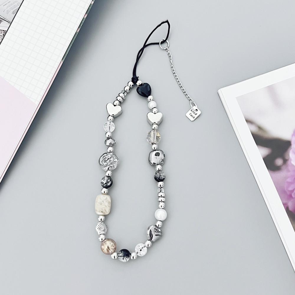 Bracelet de perles d'amour pour femmes, petit nœud en cristal frais, fleurs, amour, chaîne de téléphone portable, anti-chute, accessoires de coque de téléphone portable, DIY