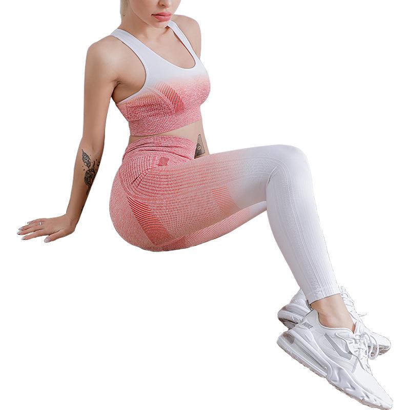 Gradient Quick-Dry Sexy Yoga Suit: Tight-Fit Vest & Trousers for Running & Fitness