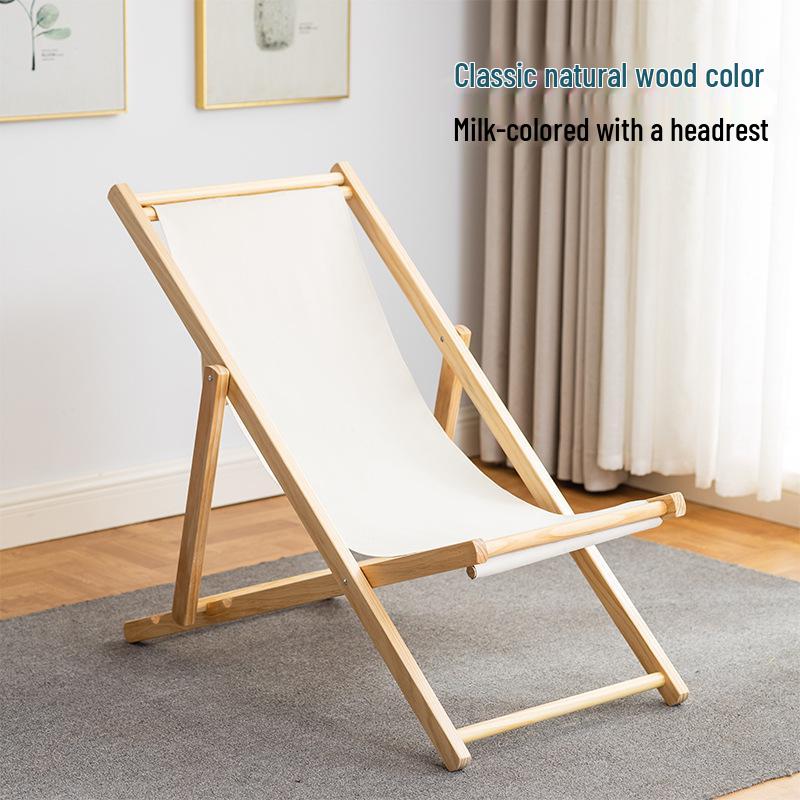 Solid Wood Outdoor Folding Recliner Beach Chair with Canvas for Adults