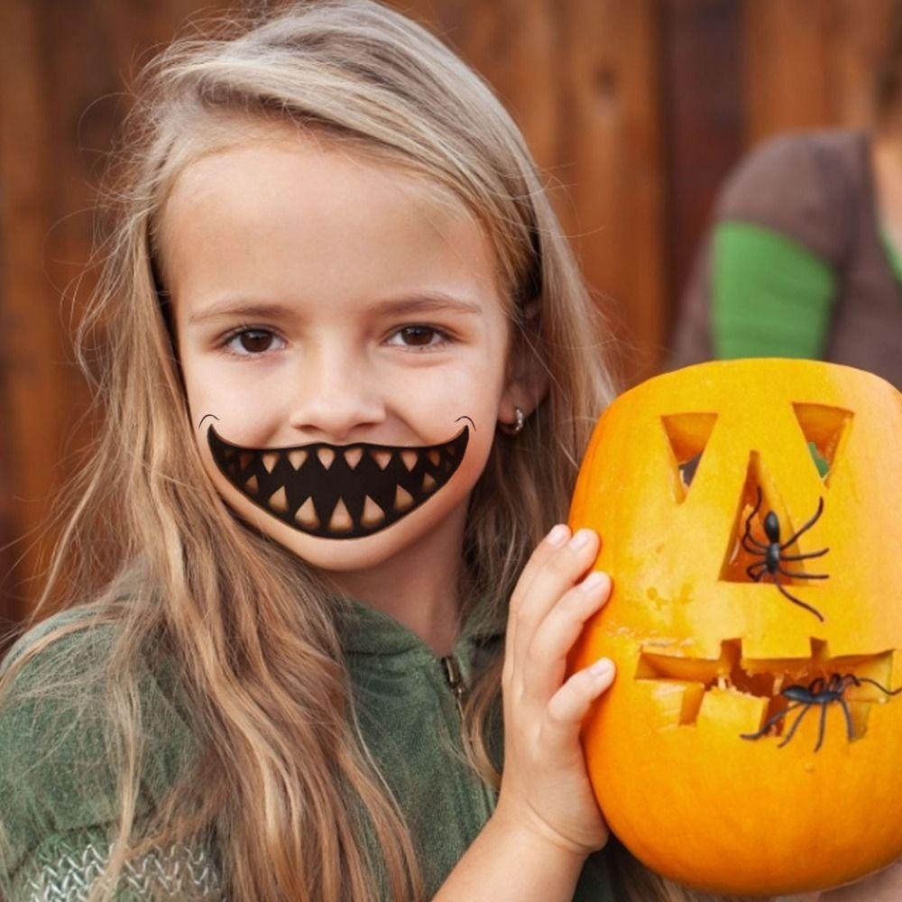 Fake Tatto Halloween Horror Tattoo Stickers Waterproof Big Mouth Face Sticker   Festival Carnival