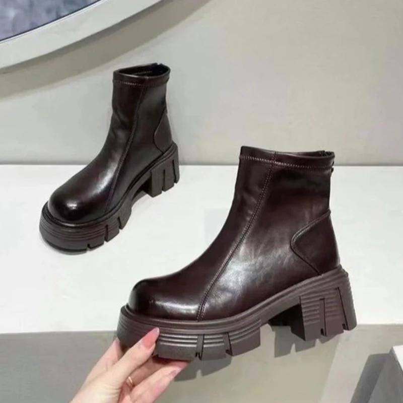 

Ankle Boots for Women s Mid Heels Fashion Shoes Winter Leather Chelsea Boots New Walking Sport Trend Cozy Mujer De Botas 40