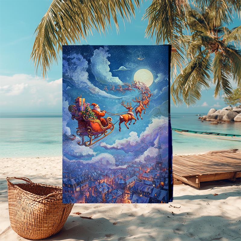 Ultra-Soft Beach Towel with Christmas Santa Claus Theme,Ideal for Pool - Camping, Diving - Perfect Travel Essential, Vibrant Beach Towel.