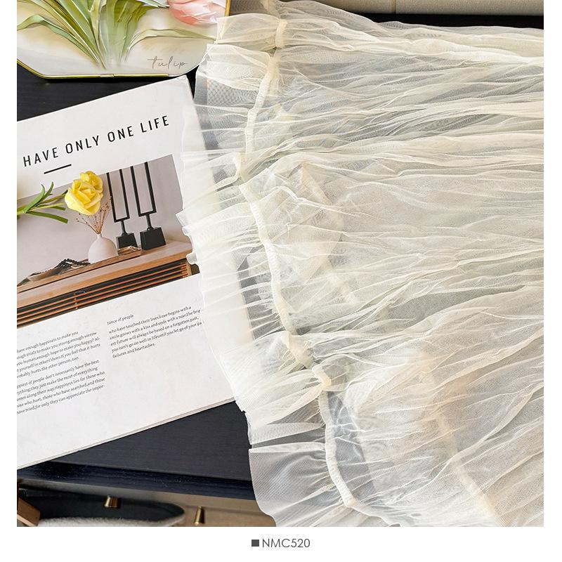 French Fairy-Tale High Waist Mesh Skirt - Women's Autumn 2025 A-Line Pleated Design