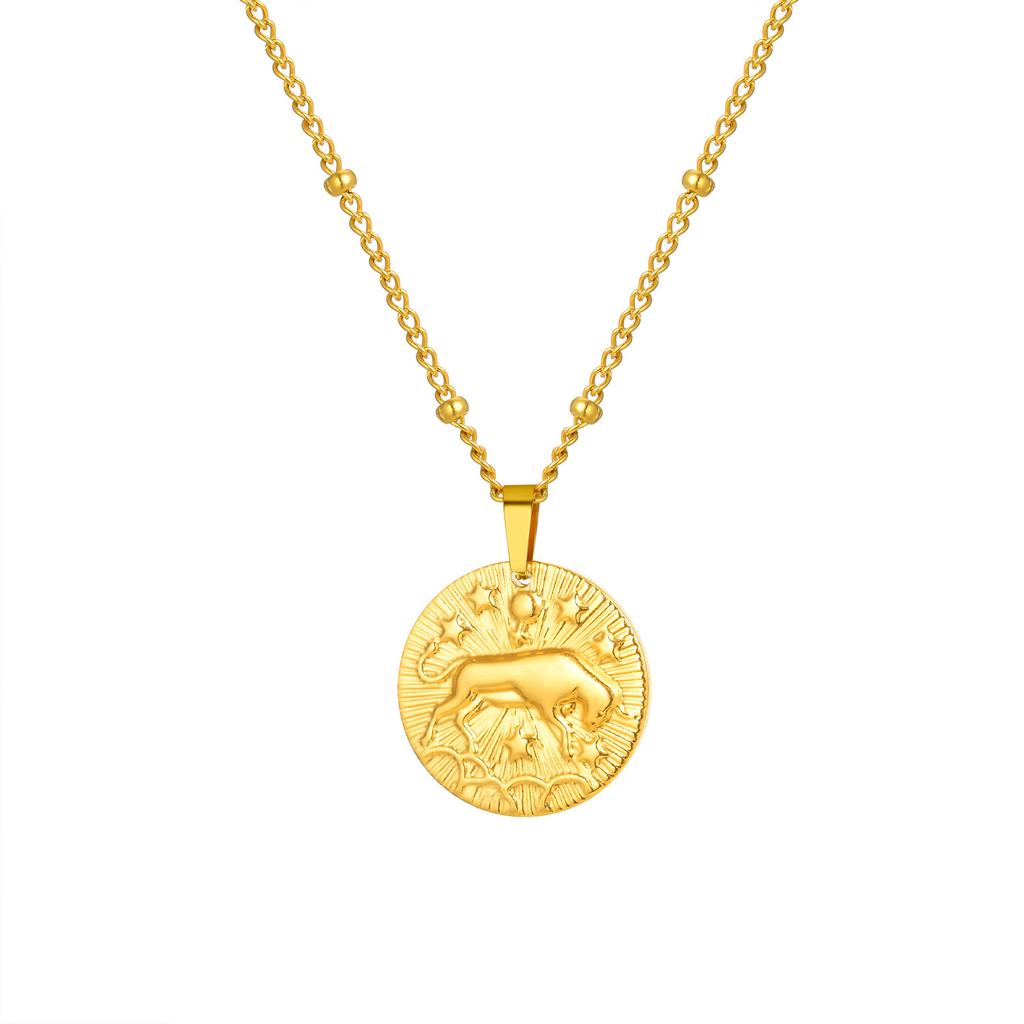 Stainless Steel Button Chain Bead Chain Twelve Constellations Alloy Relief Round Card Design Sense Necklace Nc-1966
