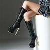 Black High Knee Boots Women Platform Sexy Luxury White Heeled Winter Lace-up Long Boot Party Shoes Ladies Large Size 46 Brand