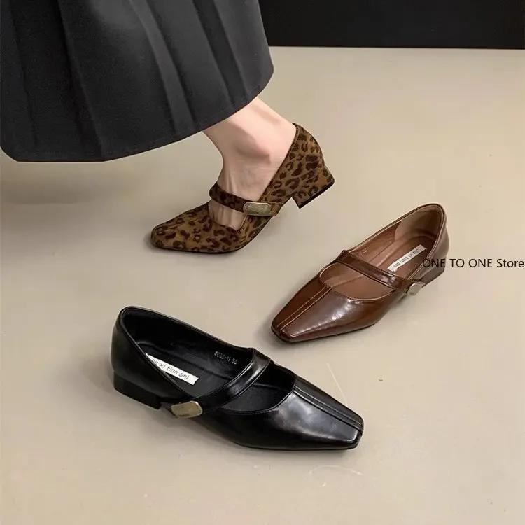 Fashion 2025 Spring Retro Women's High-Heeled Shoes Fashion Mid Heel Pointed Toe Party Shoes Women Chunky Mary Jane Shoes Zapatillas