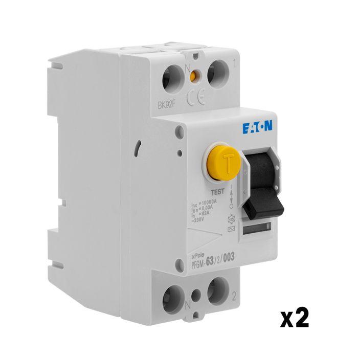 Lot de 2 interrupteurs différentiels pfgm, 2x63a 30ma type ac