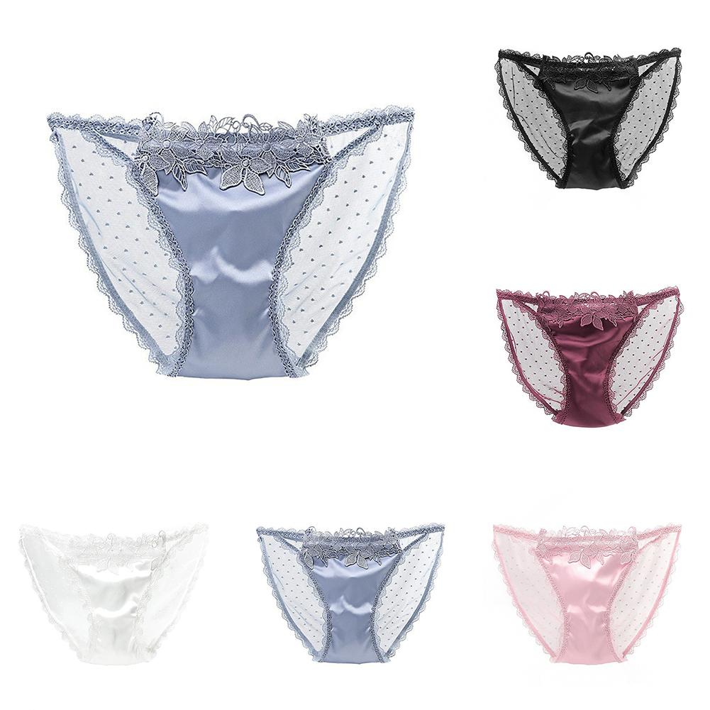 Underwear Briefs Back See Through Breathable Flower