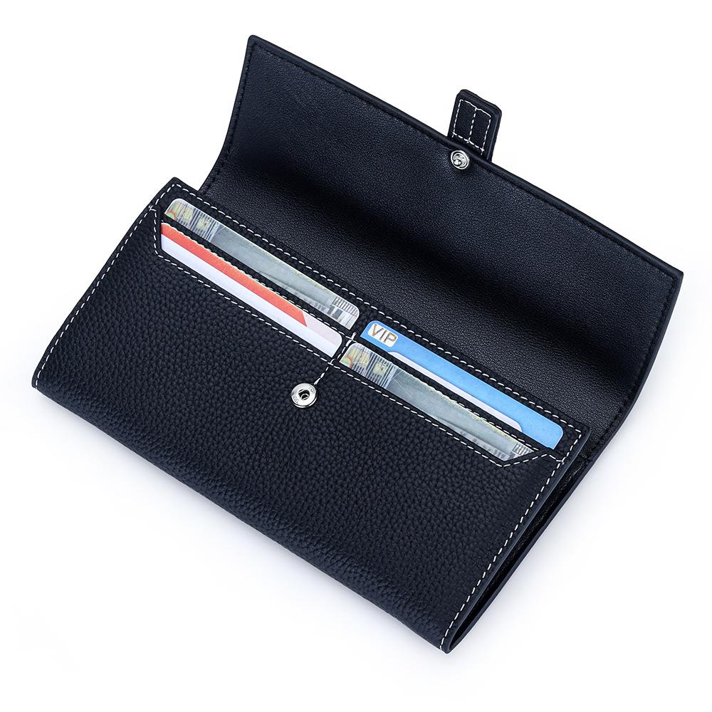Women's Top Grain Cowhide Color Block Long Wallet - Large Capacity, Multifunctional Clutch & Phone Bag