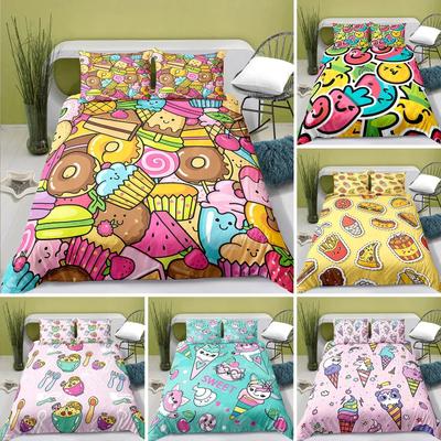 Schöne Cartoon-Lebensmittel King Queen Bettbezug Perle Milch Tee Bettwäsche Set Kinder Teens Erwachsene Dessert Pommes Cola Polyester Bettbezug