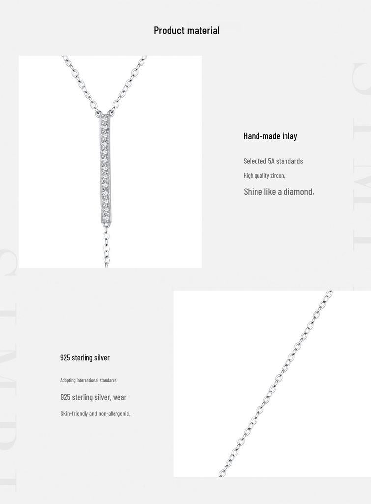 MODIAN S925 Sterling Silver Elegant Y-Chain Necklace with Full Diamond for Women