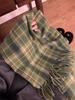 Korean Winter Green Plaid Scarf - Women's High-End Warm Shawl & Neck Warmer in Imitation Cashmere