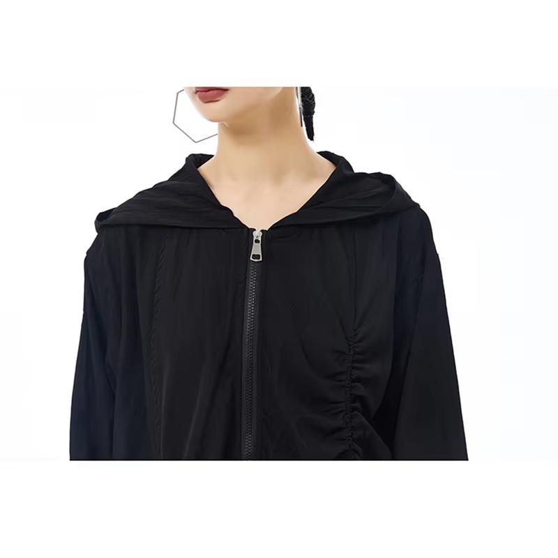 Xitao Pleated Zipper Hooded Full Sleeve Dress HQQ2440