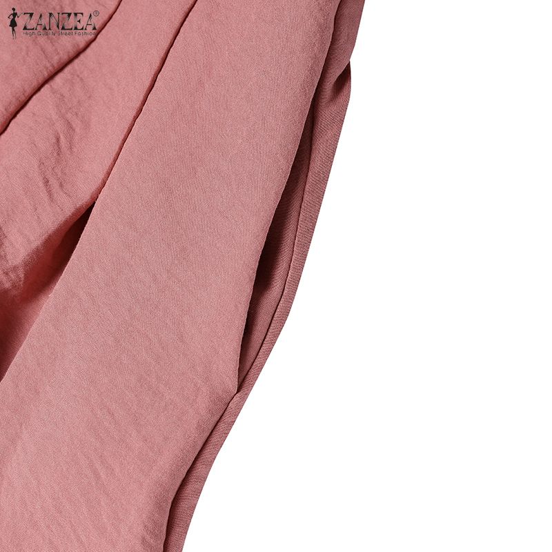 ZANZEA Women Casual Turn Down Collar Solid Color Loose Half Sleeve Long Dress