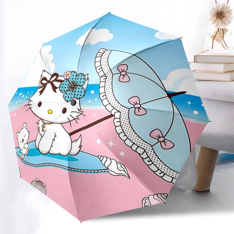 1pc Hello Kitty Automatic Opening/Closing Umbrella - Portable Three-Fold Design with 8-Bone Iron Frame - Outdoor - Ideal Gift for Fans, Travelers, Eve
