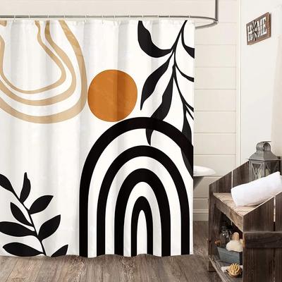 Unframed Abstract Neutral Leaves Simple Bathroom Shower Curtain Mid Century Sun Minimalist Modern Polyester Fabric Decor Bathr