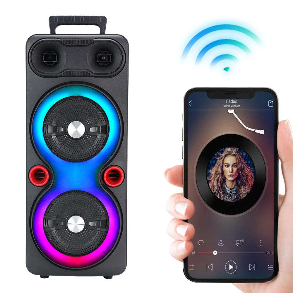 Outdoor Portable Speaker BT 5.0 6.5 Inch Dual Stereo Subwoofer RGB LED Party Sound Box with Mic FM Radio Heavy Bass DJ System