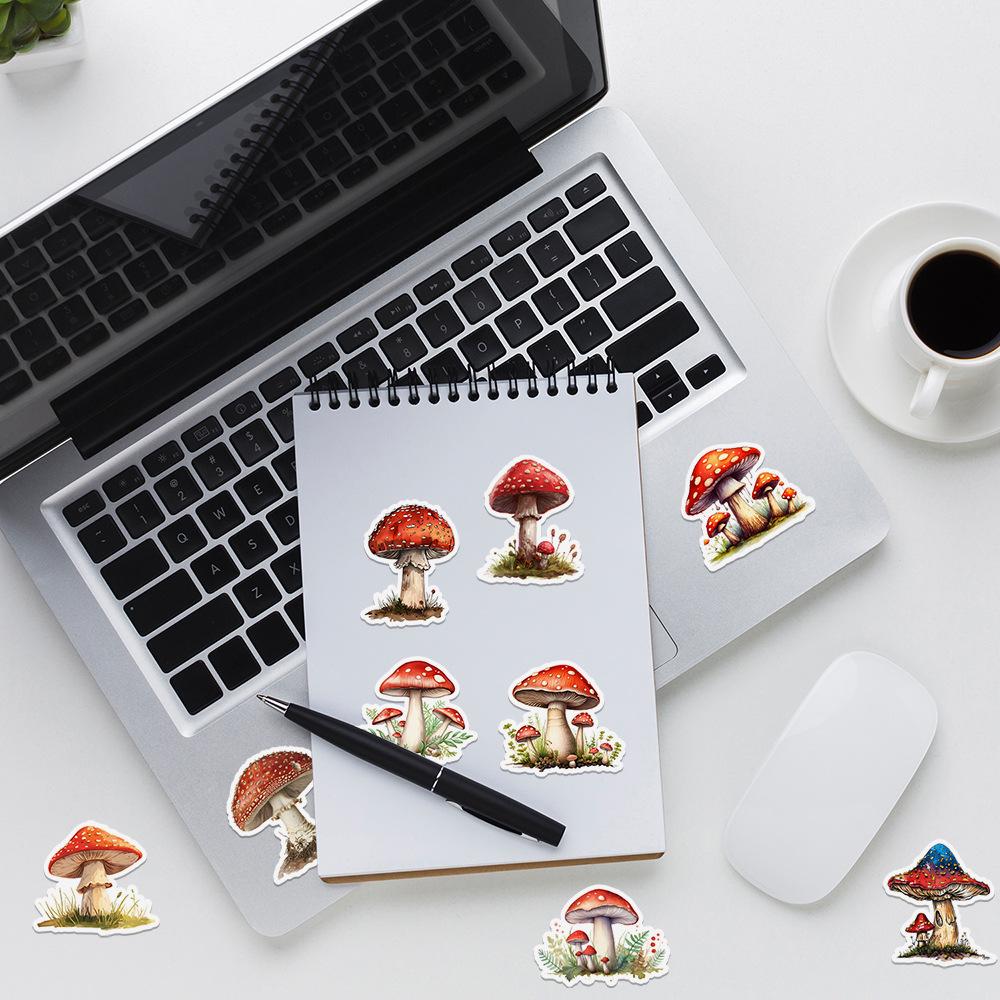 50 Cute Waterproof Watercolor Mushroom Stickers - Creative Decorative Stickers for Suitcases & Computers