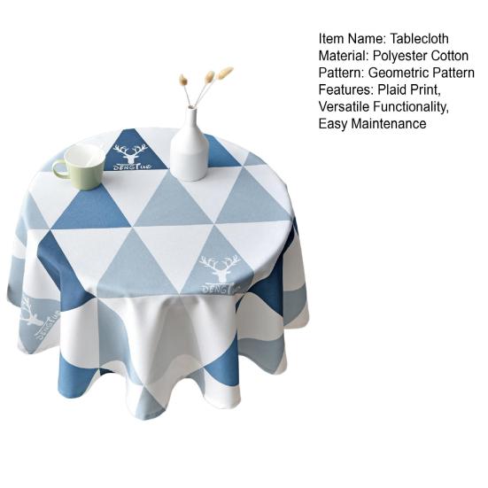 Tablecloth Nordic Style Plaid Print Round Shape Tablecloth Wrinkle Resistant Spill Proof Smooth Winter Table Cover Home Decor