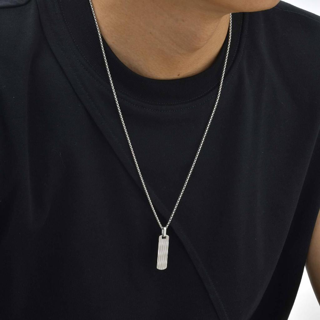 Small Vertical Bar Necklace for Men,Silver Color Cutting Surface Square Pendant Necklace,Hiphop Simple Jewelry