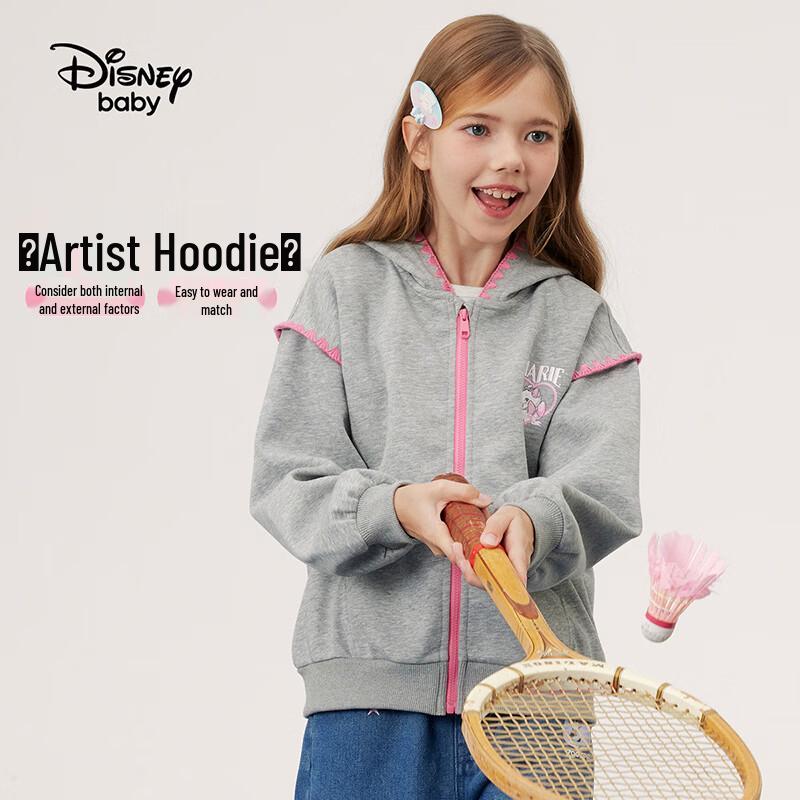Disney Girls' Hooded Zip-Up Sweatshirt Jacket - Light Heather Grey