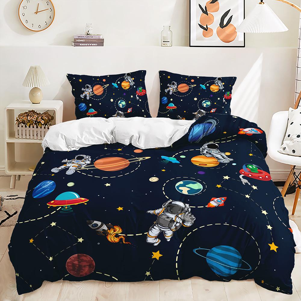3D Planet Bedding Set for Boys' Room Duvet Cover Pillow Case 2/3 Pieces for Space Fans Room Soft Home Textile Children's Room Home Decoration