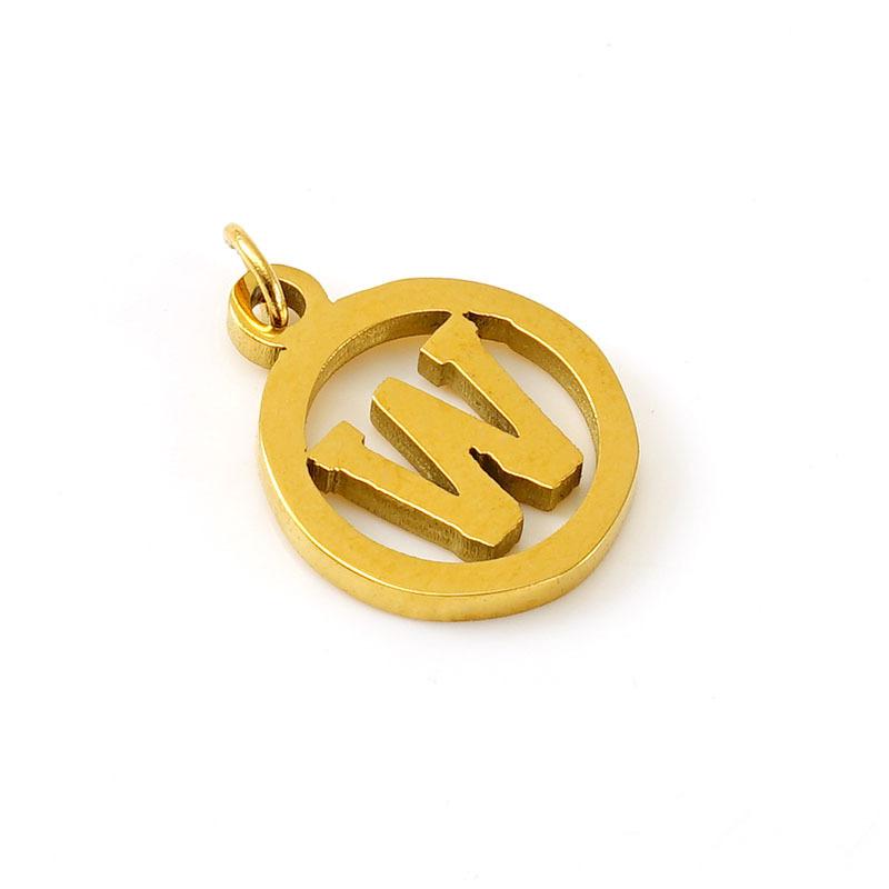 Englischer Buchstabe DIY Anhänger, modischer Edelstahl runder Doppelkreis hohler Buchstaben Halskettenanhänger