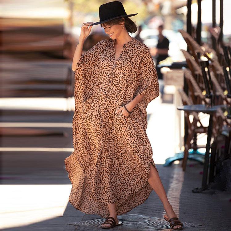 

Летнее женское платье больших размеров в полоску, пляжная накидка, сексуальное однобортное бикини, накидка One Size леопардовый