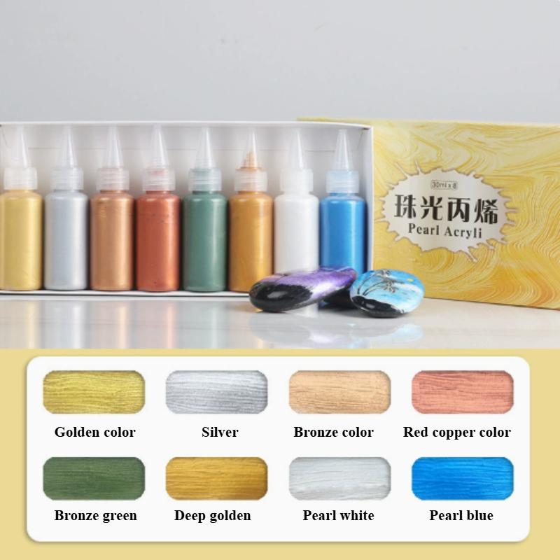 30ml 8-color Metallic Acrylic Paint Set Handcrafted DIY Stone Metal Statue Glass Greeting Card Metallic Color Decorative Paint