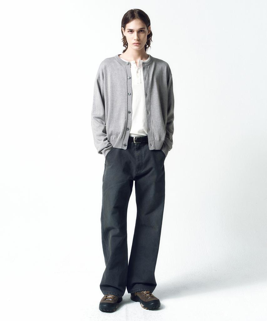 Insilence Wool Blend Round Neck Cardigan Melange Grey