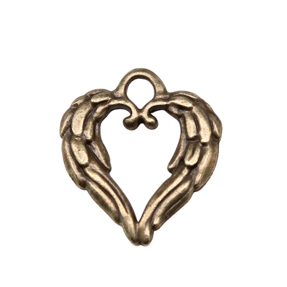 

20шт Сердце Крылья Шармы Шармы Античная бронза Цвет Цинковый сплав 19X17mm