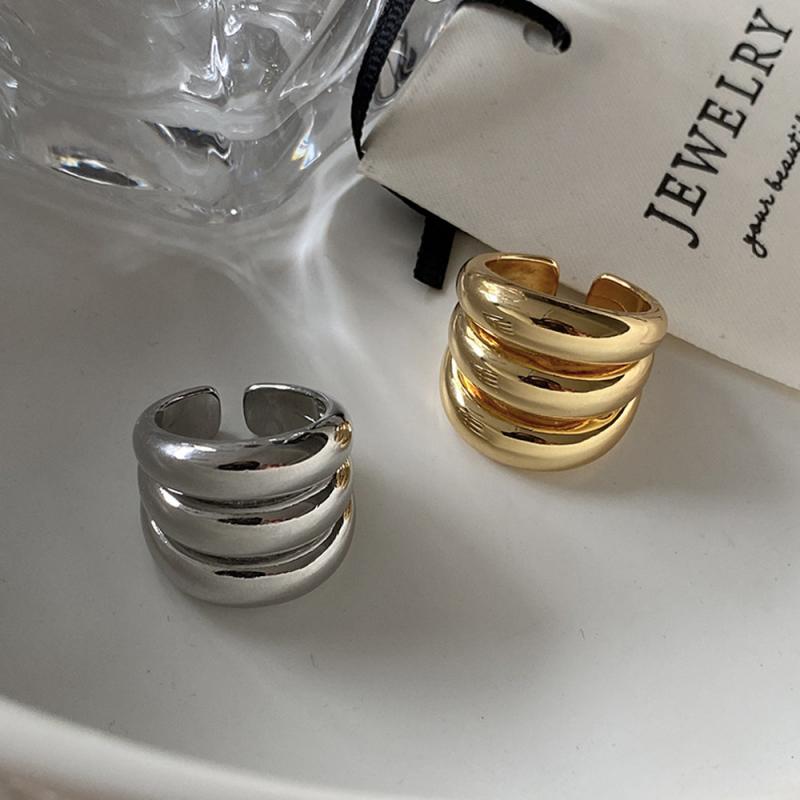 Stainless Steel Three Layer Open Rings for Women Men Vintage Smooth Gold Silver Color Ring Christmas Jewelry Gift