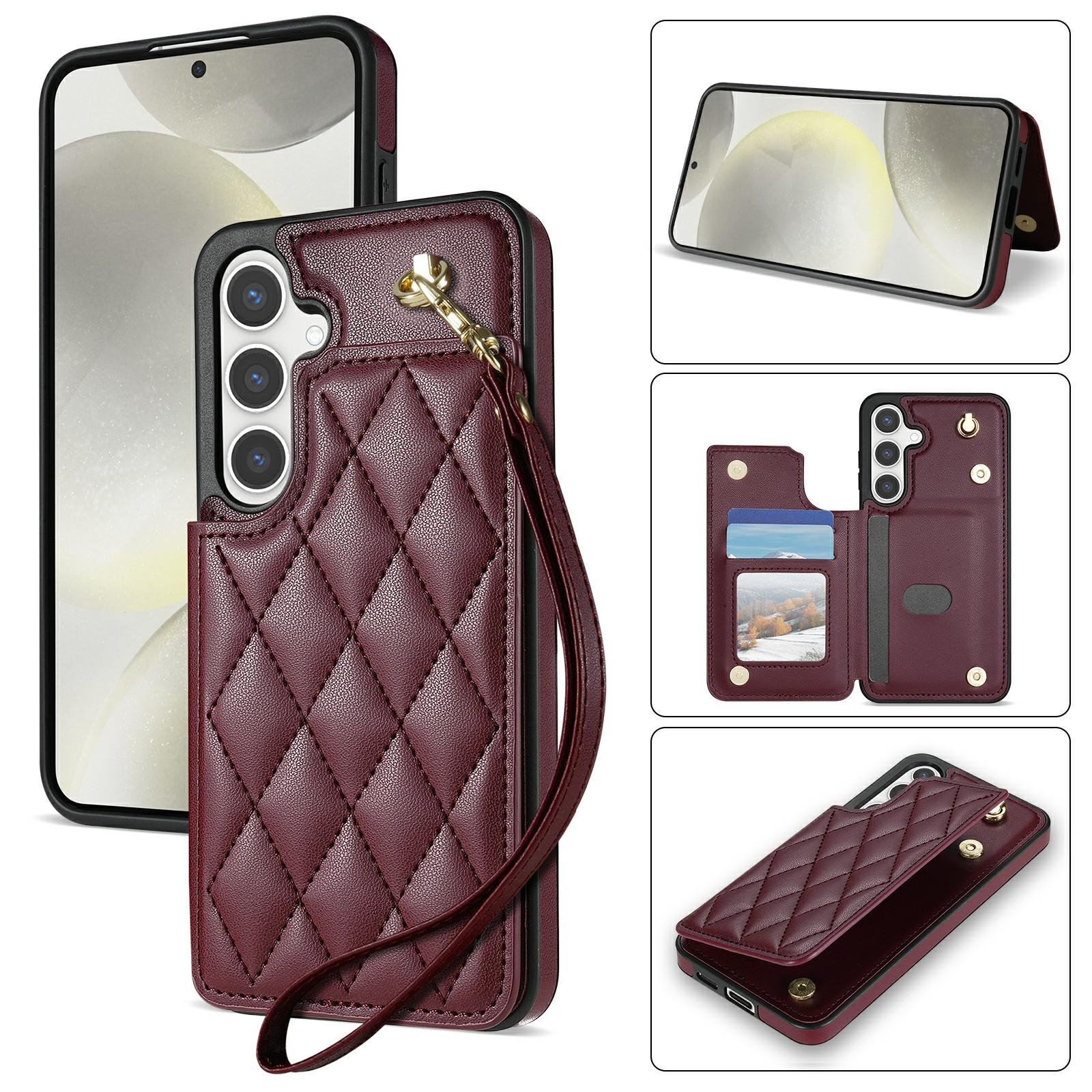 

For Samsung Galaxy A16 5G/4G Case with Wrist Strap Card Slots Rhombus Leather + TPU Phone Cover E
