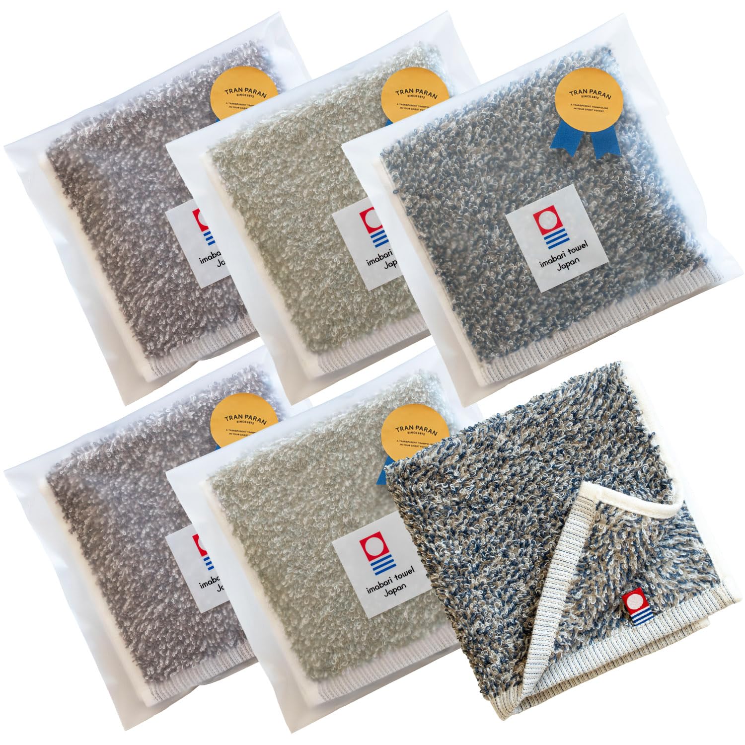 

Tramparan Imabari Towel Handkerchief Gift Set of 6 Individually Wrapped 23 x 23 Mixed Heathered Imabari Hand Towels Handkerchiefs, Approx. cm, Colors,