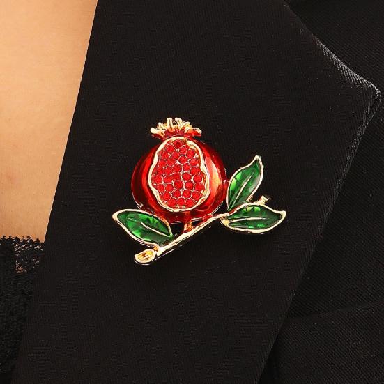 Oil Dripping Fruit Brooch Alloy Cherry Strawberry Banana Pomegranate Lapel Pin Sweater Cardigan Coat Business Suit Women Clothing Accessories