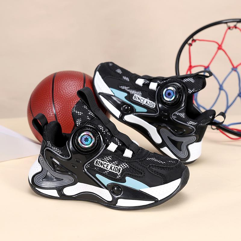 Children‘s Breathable Mesh Basketball Shoes Boys Girls Non-slip Basketball Trainers Outdoor Lace-up Jogging Sneakers Gym Shoes