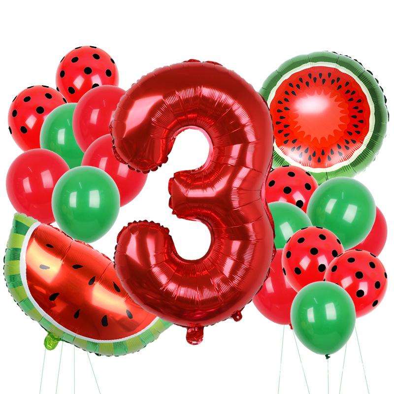 18Pcs New Summer Watermelon Balloon Suit 1-9 St Birthday Fruit Party Decoration Aluminum Film Balloon Set
