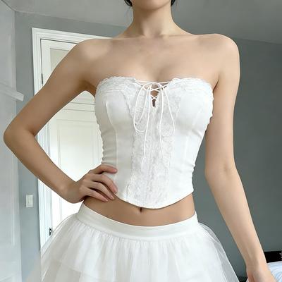 2026 Lente/Zomer Strapless Slim-Fit Croptop - Taille-ingesnoerd, Effen Kleur, Vetersluiting.