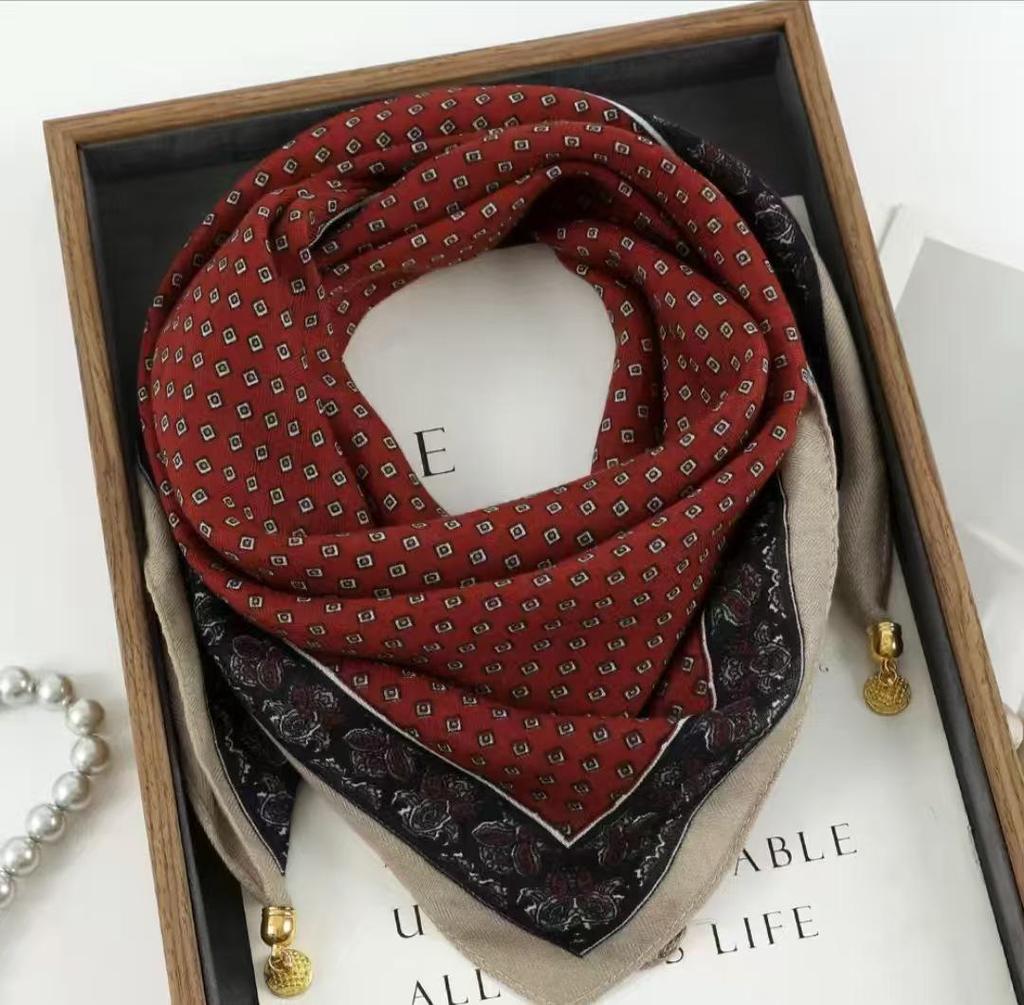Silk Scarf with Magnetic Buckle - Square, Fashionable Winter Accessory for Women