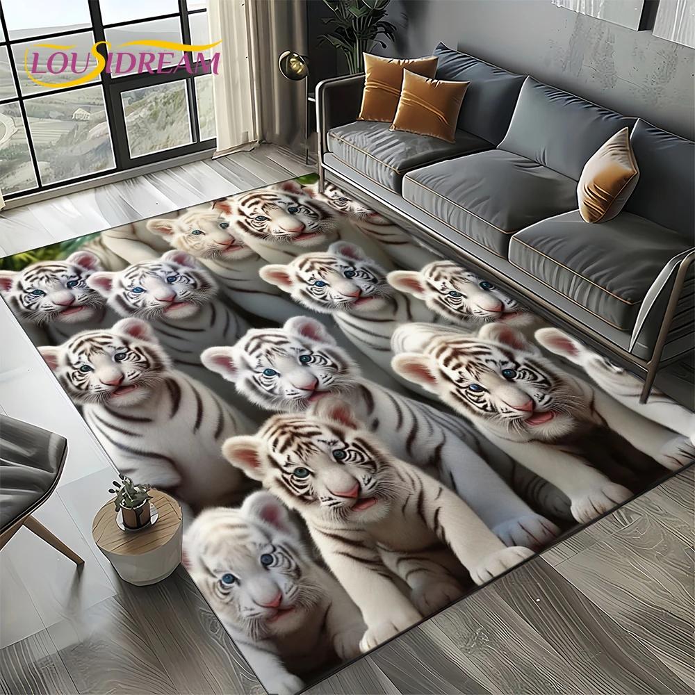 Wilder Tiger Löwe Leopard Biest Tier Wildtier Cartoon Teppich Teppich für Wohnzimmer Schlafzimmer Sofa Dekoration, Rutschfeste Bodenmatte