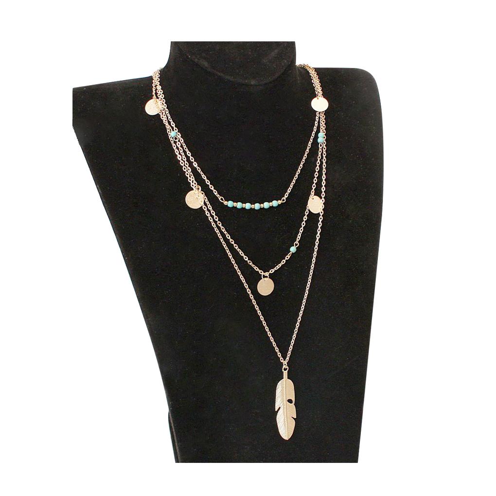 Women Multi-layers Collar Pendant Choker Necklaces Multiple Row Sequin Beads